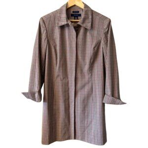 Jones Wear Plaid Trench Coat Women’s 14 Red Gray Stretch Jacket